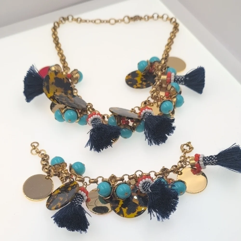 J. Crew Bracelet Beautiful Chaos Gold, Turquoise, Red (No Necklace)